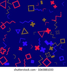 Memphis background.  Trendy background with different  color figures for mobile application or card. Abstract memphis background with geometric colorful figures for your design. Vector texture.