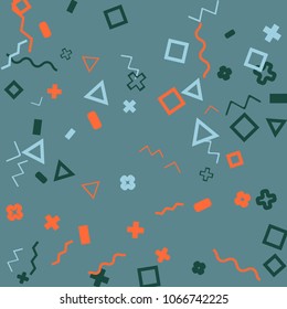 Memphis background.  Trendy background with different  color figures for card or banner. Abstract memphis background with geometric colorful figures for your design. Vector texture.