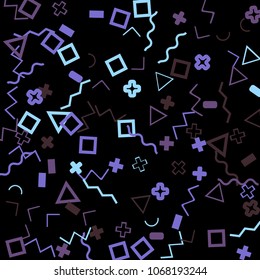 Memphis background.  Trendy background with different color figures for print or mobile application. Memphis background with figures of different forms and colors for your design. Vector texture.