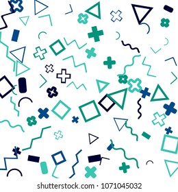 Memphis background.  Trendy background with different color figures for poster or print. Memphis background with figures of different forms and colors for your design. Vector texture.