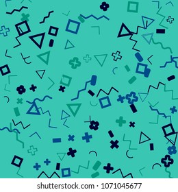 Memphis background.  Trendy background with different  color figures for card or banner. Abstract memphis background with geometric colorful figures for your design. Vector texture.