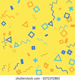 Memphis background.  Trendy background with different  color figures for mobile application or card. Abstract memphis background with geometric colorful figures for your design. Vector texture.