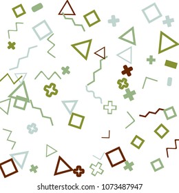 Memphis background.  Trendy background with different color figures for card or banner. Memphis background with figures of different forms and colors for your design. Vector texture.