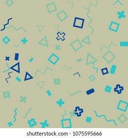 Memphis background.  Trendy background with different  color figures for card or banner. Abstract memphis background with geometric colorful figures for your design. Vector texture.