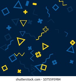 Memphis background.  Trendy background with different  color figures for card or banner. Abstract memphis background with geometric colorful figures for your design. Vector texture.