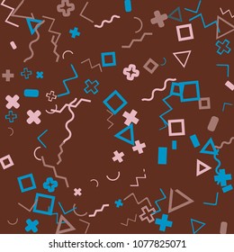 Memphis background.  Trendy background with different  color figures for card or banner. Abstract memphis background with geometric colorful figures for your design. Vector texture.