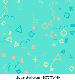 Memphis background.  Trendy background with different  color figures for card or banner. Abstract memphis background with geometric colorful figures for your design. Vector texture.