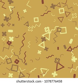 Memphis background.  Trendy background with different  color figures for card or banner. Abstract memphis background with geometric colorful figures for your design. Vector texture.