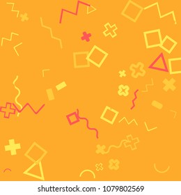 Memphis background.  Trendy background with different  color figures for print or card. Abstract memphis background with geometric colorful figures for your design. Vector texture.