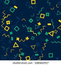 Memphis background.  Trendy background with different  color figures for mobile application or card. Abstract memphis background with geometric colorful figures for your design. Vector texture.