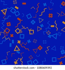 Memphis background.  Trendy background with different  color figures for card or banner. Abstract memphis background with geometric colorful figures for your design. Vector texture.