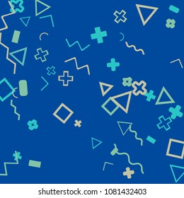 Memphis background.  Trendy background with different  color figures for print or card. Abstract memphis background with geometric colorful figures for your design. Vector texture.