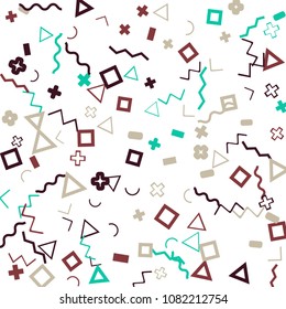 Memphis background.  Trendy background with different color figures for poster or print. Memphis background with figures of different forms and colors for your design. Vector texture.
