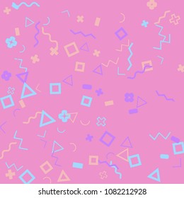 Memphis background.  Trendy background with different  color figures for print or card. Abstract memphis background with geometric colorful figures for your design. Vector texture.