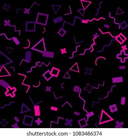 Memphis background.  Trendy background with different color figures for poster or print. Memphis background with figures of different forms and colors for your design. Vector texture.