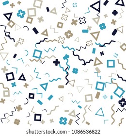 Memphis background.  Trendy background with different color figures for mobile application or poster. Memphis background with figures of different forms and colors for your design. Vector texture.