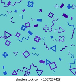 Memphis background.  Trendy background with different  color figures for print or card. Abstract memphis background with geometric colorful figures for your design. Vector texture.