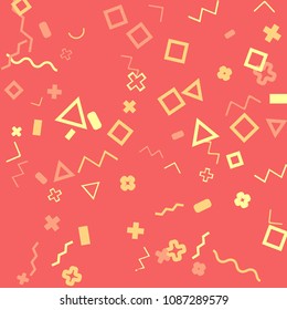 Memphis background.  Trendy background with different  color figures for print or card. Abstract memphis background with geometric colorful figures for your design. Vector texture.