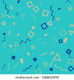 Memphis background.  Trendy background with different  color figures for card or banner. Abstract memphis background with geometric colorful figures for your design. Vector texture.