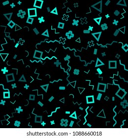 Memphis background.  Trendy background with different color figures for mobile application or poster. Memphis background with figures of different forms and colors for your design. Vector texture.