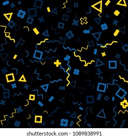 Memphis background.  Trendy background with different color figures for poster or print. Memphis background with figures of different forms and colors for your design. Vector texture.