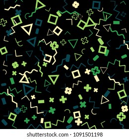 Memphis background.  Trendy background with different color figures for mobile application or poster. Memphis background with figures of different forms and colors for your design. Vector texture.