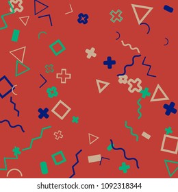 Memphis background.  Trendy background with different  color figures for mobile application or card. Abstract memphis background with geometric colorful figures for your design. Vector texture.