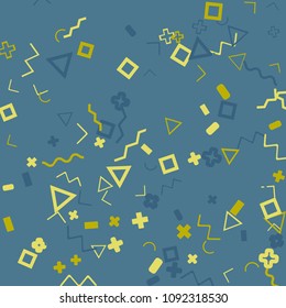 Memphis background.  Trendy background with different  color figures for print or card. Abstract memphis background with geometric colorful figures for your design. Vector texture.