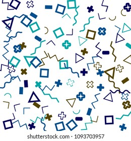 Memphis background.  Trendy background with different color figures for poster or print. Memphis background with figures of different forms and colors for your design. Vector texture.