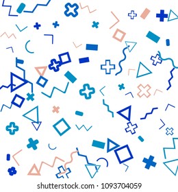 Memphis background.  Trendy background with different color figures for print or mobile application. Memphis background with figures of different forms and colors for your design. Vector texture.