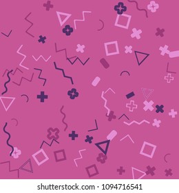 Memphis background.  Trendy background with different  color figures for print or card. Abstract memphis background with geometric colorful figures for your design. Vector texture.