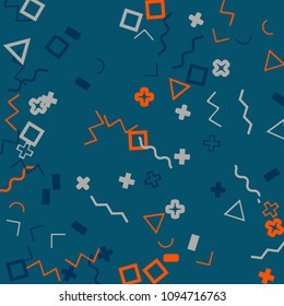 Memphis background.  Trendy background with different  color figures for print or card. Abstract memphis background with geometric colorful figures for your design. Vector texture.
