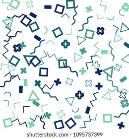 Memphis background.  Trendy background with different color figures for print or mobile application. Memphis background with figures of different forms and colors for your design. Vector texture.