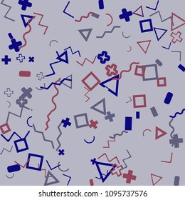 Memphis background.  Trendy background with different  color figures for print or card. Abstract memphis background with geometric colorful figures for your design. Vector texture.