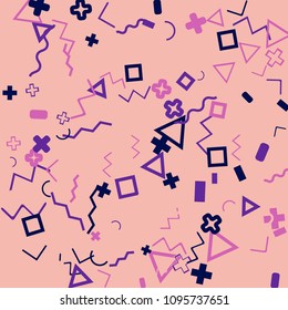 Memphis background.  Trendy background with different  color figures for poster or card. Abstract memphis background with geometric colorful figures for your design. Vector texture.