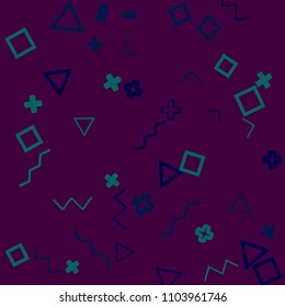 Memphis background.  Trendy background with different  color figures for card or banner. Abstract memphis background with geometric colorful figures for your design. Vector texture.