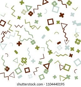 Memphis background.  Trendy background with different color figures for print or mobile application. Memphis background with figures of different forms and colors for your design. Vector texture.