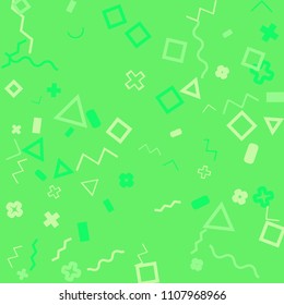 Memphis background.  Trendy background with different  color figures for poster or card. Abstract memphis background with geometric colorful figures for your design. Vector texture.