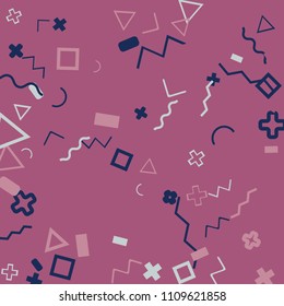 Memphis background.  Trendy background with different  color figures for card or banner. Abstract memphis background with geometric colorful figures for your design. Vector texture.