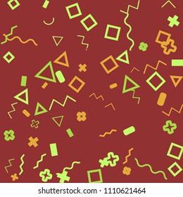 Memphis background.  Trendy background with different  color figures for poster or card. Abstract memphis background with geometric colorful figures for your design. Vector texture.