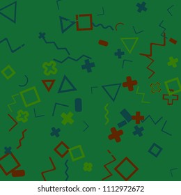 Memphis background.  Trendy background with different  color figures for card or banner. Abstract memphis background with geometric colorful figures for your design. Vector texture.