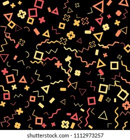 Memphis background.  Trendy background with different color figures for print or mobile application. Memphis background with figures of different forms and colors for your design. Vector texture.