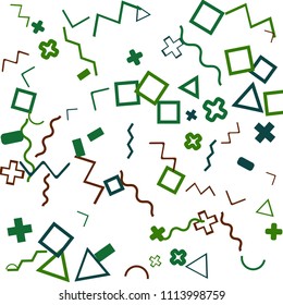 Memphis background.  Trendy background with different color figures for card or banner. Memphis background with figures of different forms and colors for your design. Vector texture.