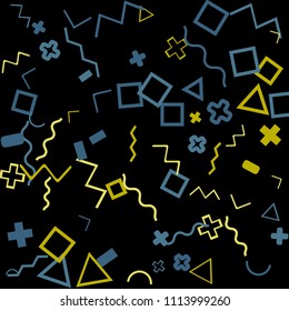 Memphis background.  Trendy background with different color figures for card or banner. Memphis background with figures of different forms and colors for your design. Vector texture.