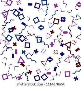 Memphis background.  Trendy background with different color figures for print or mobile application. Memphis background with figures of different forms and colors for your design. Vector texture.