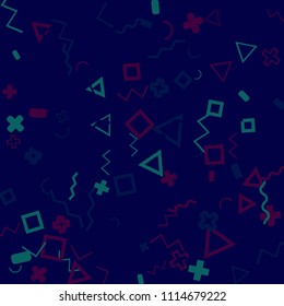 Memphis background.  Trendy background with different  color figures for card or banner. Abstract memphis background with geometric colorful figures for your design. Vector texture.