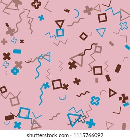 Memphis background.  Trendy background with different  color figures for card or banner. Abstract memphis background with geometric colorful figures for your design. Vector texture.