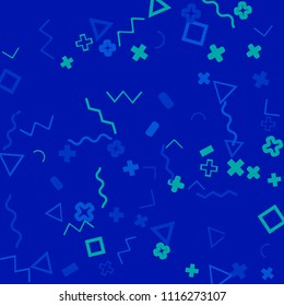 Memphis background.  Trendy background with different  color figures for card or banner. Abstract memphis background with geometric colorful figures for your design. Vector texture.