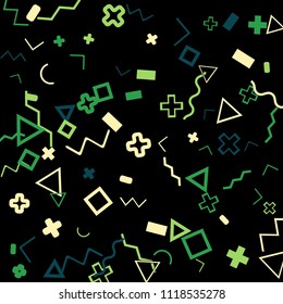 Memphis background.  Trendy background with different color figures for card or banner. Memphis background with figures of different forms and colors for your design. Vector texture.