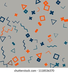 Memphis background.  Trendy background with different  color figures for card or banner. Abstract memphis background with geometric colorful figures for your design. Vector texture.